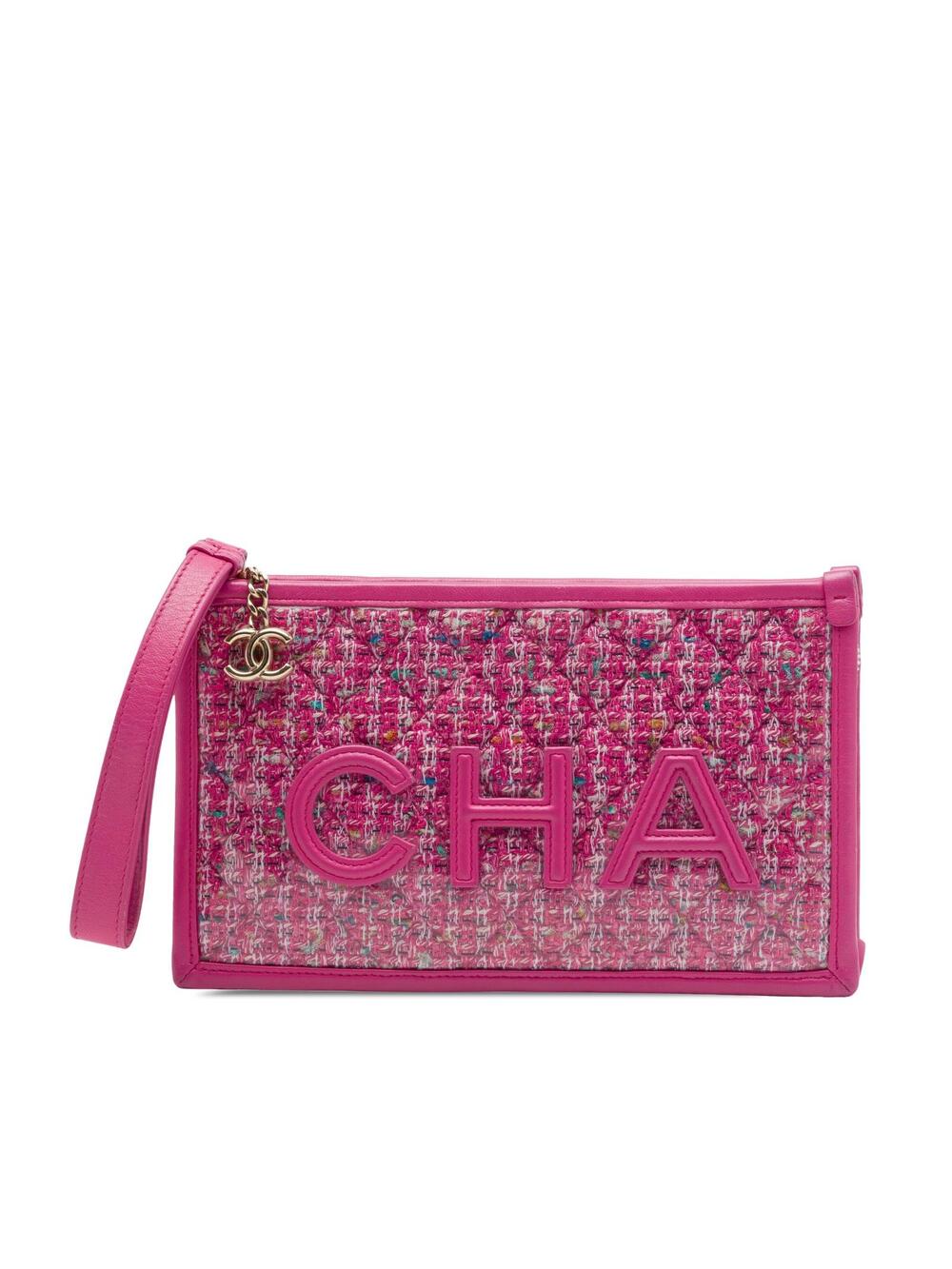 Chanel Quilted Tweed Pvc Logo Wristlet #343457C11B